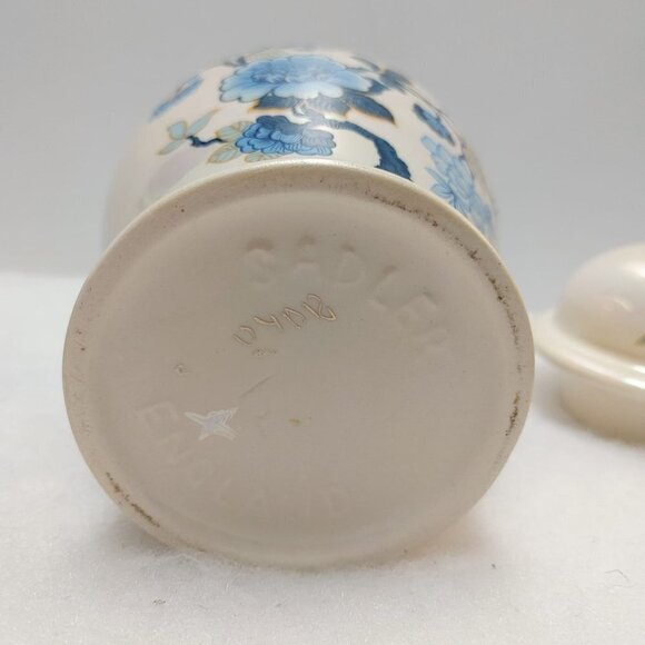 Vintage Sadler England Luster Ware Urn Ginger Jar Blue Floral Design Gold Trim - Picture 3 of 6